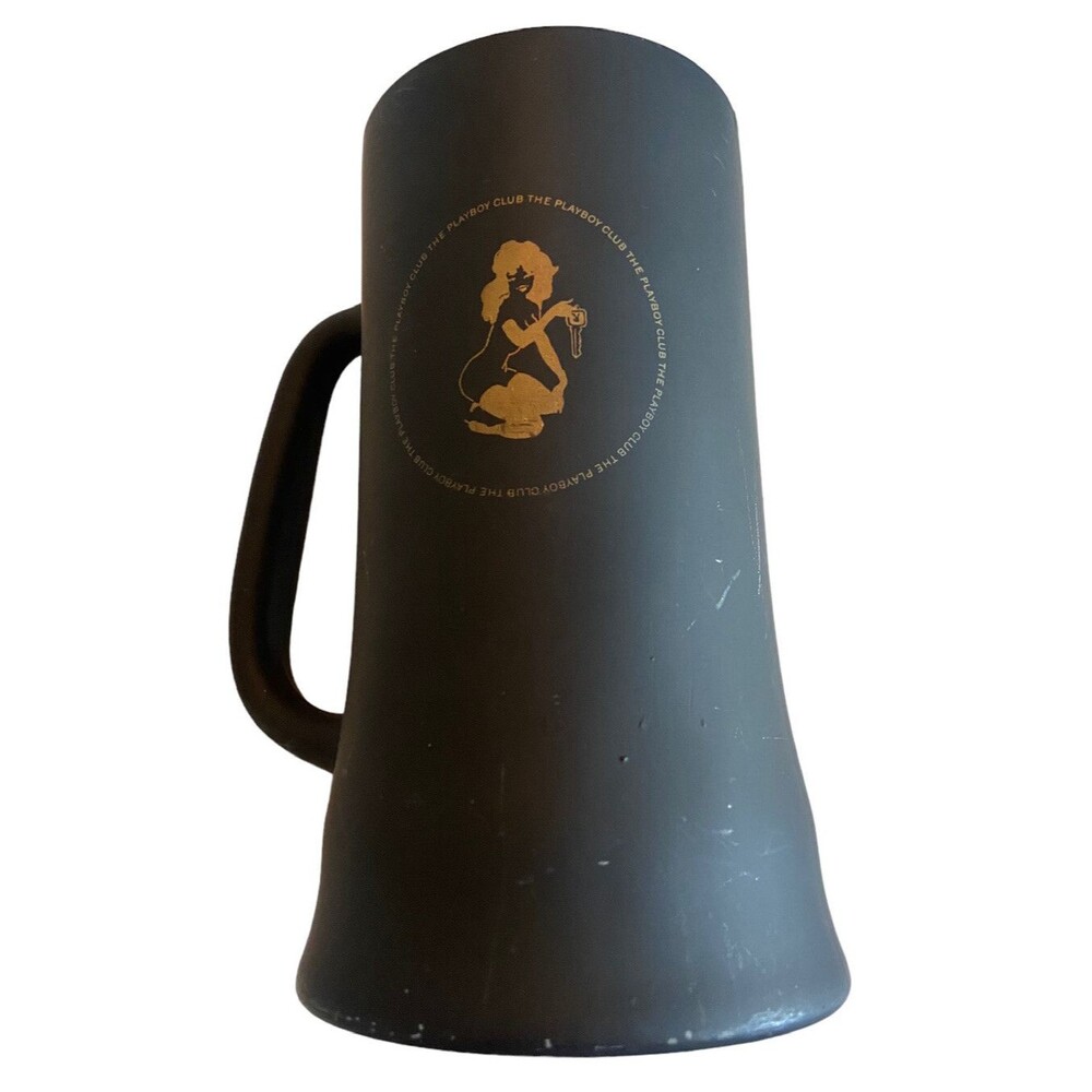 Nice Vintage 1970s The PLAYBOY Club Matte Black Glass Beer Mug RARE